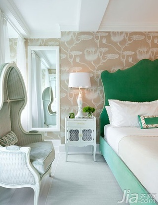 混搭风格二居室小清新绿色卧室床图片