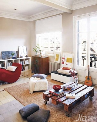 简约风格一居室温馨红色客厅沙发图片