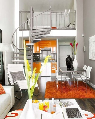 小户型时尚经济型客厅楼梯沙发效果图