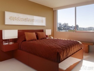简约风格公寓温馨橙色卧室卧室背景墙床效果图
