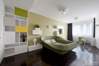 公寓小清新绿色140平米以上卧室卧室背景墙床图片