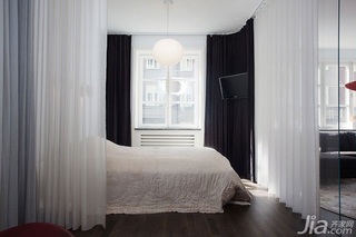 小户型简洁黑白60平米卧室窗帘图片