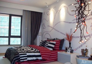 混搭风格二居室90平米卧室卧室背景墙床效果图