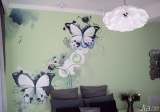 混搭风格二居室绿色90平米卧室手绘墙装修图片
