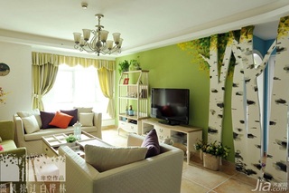 非空混搭风格三居室绿色富裕型电视背景墙窗帘效果图