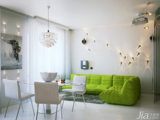 简约风格小户型小清新绿色客厅背景墙沙发效果图