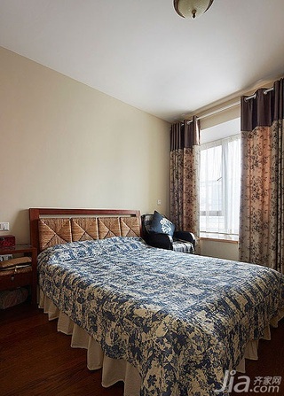 美式乡村风格三居室120平米卧室窗帘图片