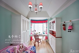 鬼手帕混搭风格三居室小清新绿色豪华型100平米儿童房窗帘图片