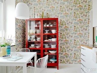 公寓小清新红色经济型厨房背景墙橱柜设计图纸