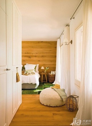 田园风格一居室原木色经济型卧室背景墙床效果图