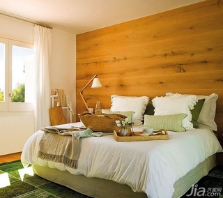 田园风格一居室舒适原木色经济型卧室卧室背景墙床图片