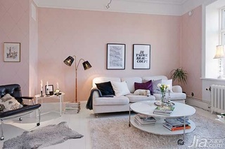 小户型小清新粉色客厅背景墙沙发效果图