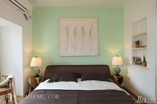 三米设计混搭风格复式绿色富裕型卧室卧室背景墙灯具图片