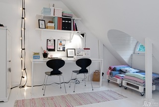 北欧风格公寓实用白色工作区书桌效果图