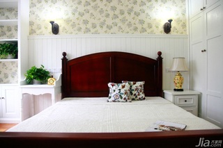 田园风格二居室小清新经济型卧室卧室背景墙床效果图