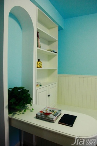 田园风格二居室小清新蓝色经济型书房书桌图片