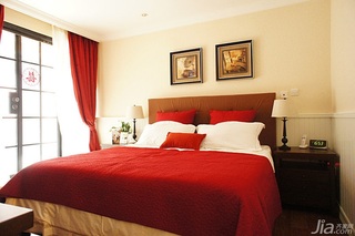 美式风格公寓浪漫红色卧室床婚房平面图