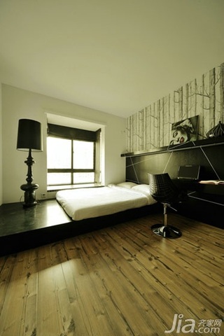 公寓另类黑白80平米卧室卧室背景墙床效果图