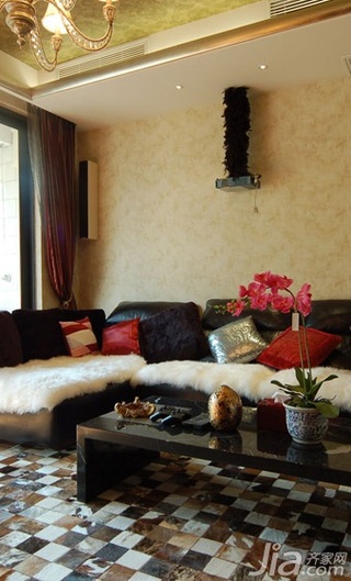 东南亚风格公寓温馨暖色调经济型客厅背景墙沙发图片