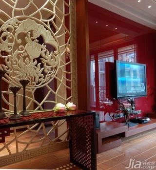 东南亚风格公寓红色经济型客厅电视背景墙设计图纸