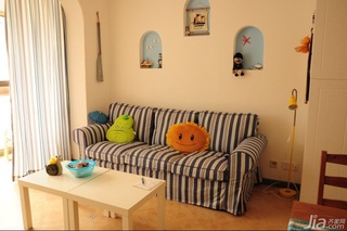 地中海风格一居室小清新蓝色70平米客厅背景墙沙发效果图
