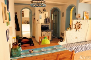 地中海风格一居室小清新原木色70平米餐厅餐桌图片
