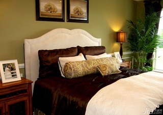欧式风格公寓温馨绿色卧室卧室背景墙床头柜图片