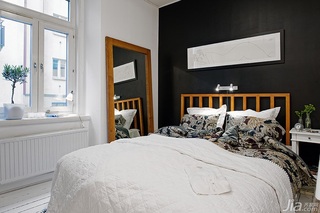 北欧风格二居室简洁黑色卧室卧室背景墙床图片