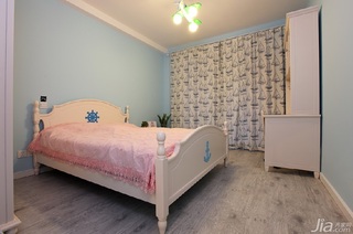 简约风格小户型小清新蓝色80平米卧室卧室背景墙窗帘图片
