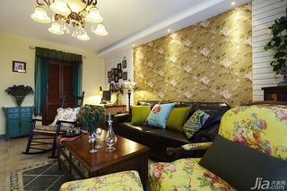 美式乡村风格一居室90平米客厅沙发背景墙灯具效果图