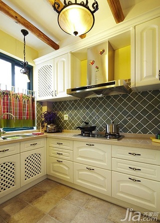 美式乡村风格一居室90平米厨房橱柜设计图