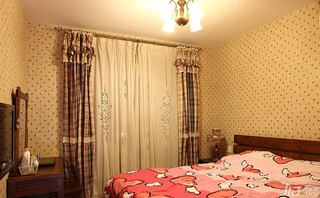 田园风格二居室90平米卧室窗帘效果图