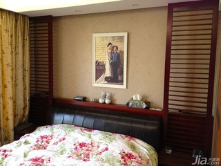 中式风格二居室暖色调100平米卧室卧室背景墙窗帘图片