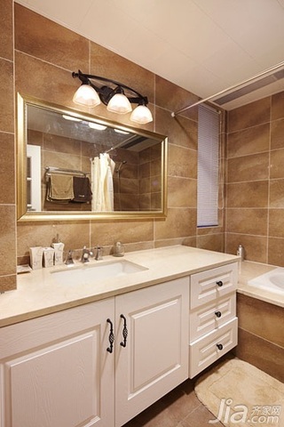 美式风格三居室简洁白色富裕型卫生间洗手台图片