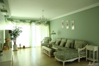 田园风格三居室绿色经济型客厅背景墙沙发图片
