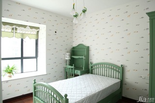 田园风格三居室可爱经济型儿童房卧室背景墙儿童床图片