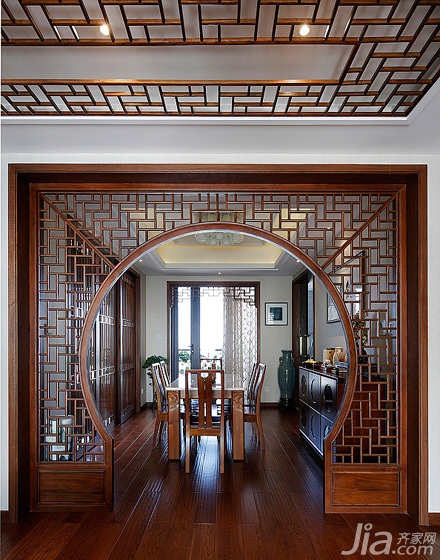 三居室装修,豪华型装修,中式风格,餐厅,隔断