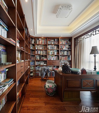 中式风格三居室豪华型书房书架图片