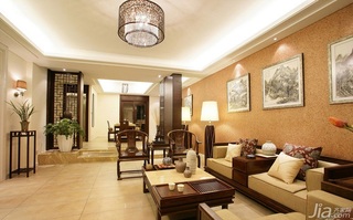 中式风格20万以上140平米以上客厅沙发背景墙灯具效果图