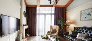 美式风格复式130平米客厅窗帘效果图