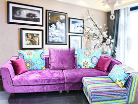 紫色时尚布艺转角沙发