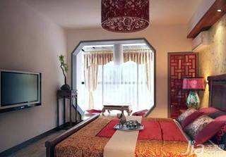 中式风格二居室民族风5-10万80平米卧室地台床新房平面图