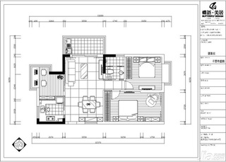 简约风格三居室90平米婚房户型图
