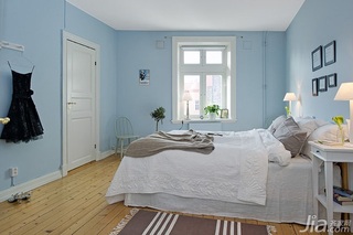 北欧风格二居室小清新蓝色80平米卧室卧室背景墙床效果图