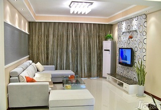简约风格经济型130平米客厅电视背景墙窗帘效果图