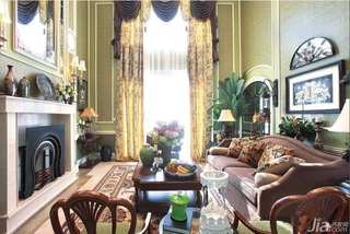 美式乡村风格别墅温馨绿色富裕型客厅沙发背景墙沙发图片