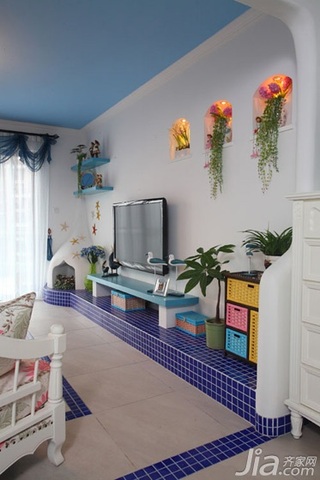 地中海风格一居室简洁白色经济型客厅电视柜效果图
