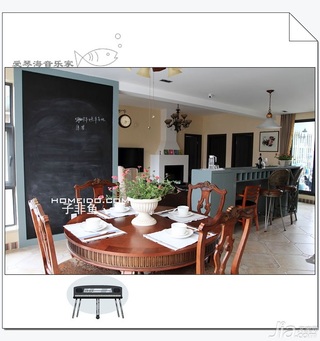 地中海风格复式浪漫富裕型140平米以上餐厅手绘墙餐桌效果图