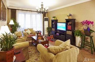 美式乡村风格三居室富裕型120平米客厅背景墙电视柜图片
