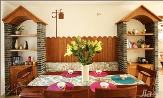 三米设计美式乡村风格三居室富裕型餐厅餐厅背景墙餐桌图片